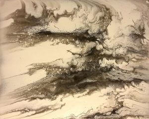 Acrylic pour painting on wood panel.  30 x 30 black & white.