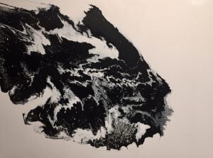 Acrylic pour painting on wood panel.  48 x 36 black & white